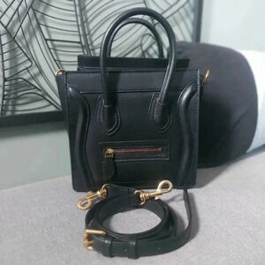 Black Leather Fashion Nano Satchel Bag with Antique Gold Hardware - NWOT